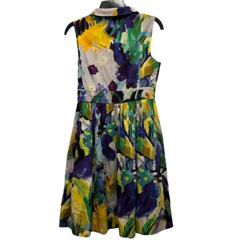 EUC Kate Spade Carissa Fit & Flare Collared Watercolor Sleeveless Dress